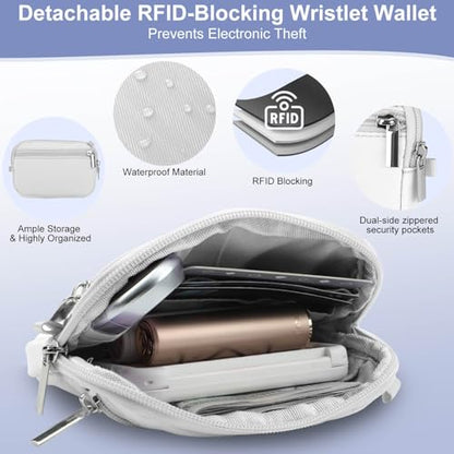 Phone Lanyard Crossbody with Detachable RFID Wallet (Cream) - color: Cream, size: Medium