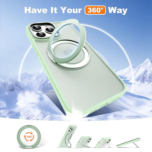 for iPhone 15 Pro Case with 360° Spin Magnetic Stand,Green | iPhone 15 Pro Phone Case 6.1",Spin Magnetic Ring Stand,Compatible with MagSafe,Military Protection,Translucent Matte - color: Green, size: iPhone 15 Pro