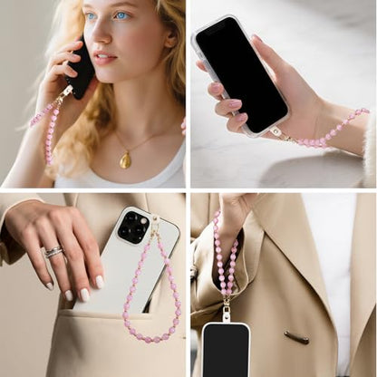 Phone Charm Detachable Metal Cellphone Wrist Strap for Women Girls, Cell Phone Lanyard - color: Cc-shimmering Pink