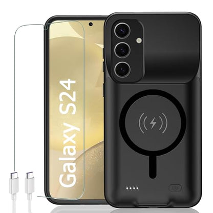 Battery Case for Galaxy S24,Upgraded 10000mAh Rechargeable Portable Extended Battery Pack Supported Qi Wireless Charging Case Compatible with Galaxy S24(6.2 inches) Charging Case-Black - size: Galaxy S24