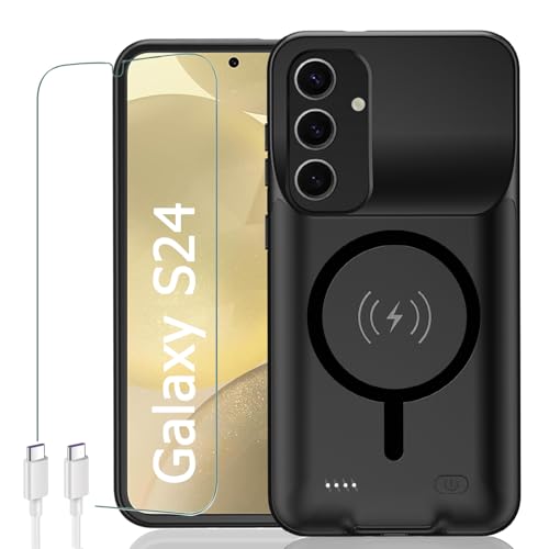 Battery Case for Galaxy S24,Upgraded 10000mAh Rechargeable Portable Extended Battery Pack Supported Qi Wireless Charging Case Compatible with Galaxy S24(6.2 inches) Charging Case-Black - size: Galaxy S24