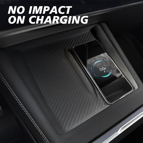 BestEvMod Center Console Wireless Charger Mat Compatible with Refreshed Model 3 Highland 2026 2025 2024 Accessories Phone Charge Area Silicone Mat Non Slip Silicone Pad (Black) - color: Black, size: 24+ M3