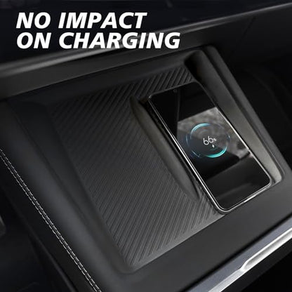 BestEvMod Center Console Wireless Charger Mat Compatible with Refreshed Model 3 Highland 2026 2025 2024 Accessories Phone Charge Area Silicone Mat Non Slip Silicone Pad (Black) - color: Black, size: 24+ M3