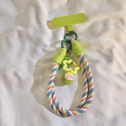 Dopamine Vibes Universal Wrist Strap - Korean-Style Short Phone Lanyard with Cute Green Durain Charm, 7mm Rope, Trendy Anti-Theft Tether for Girls, Includes Pendant & Nylon Phone Tab - color: 06 Dopamine Green Durain Star