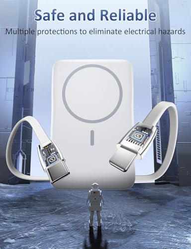 Magnetic Portable Charger 10000mAh, 20W Power Bank with Built in Cable | 20W Fast Charging for Magsafe Battery Pack with LED Display, Travel Essential for iPhone 17/16/15/14/13/12 Pro/Pro Max-White - color: White