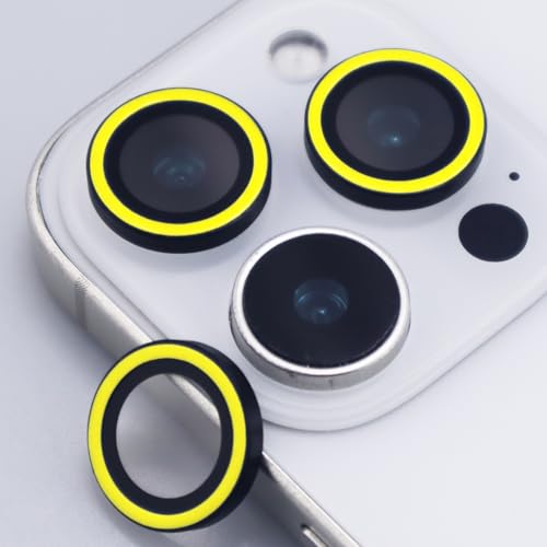 Luminous Camera Lens Protector for iPhone 16 Pro / 16 Pro Max Metal Ring Tempered Glass Glow in The Dark Lens Cover (3PCS) (Yellow, for iPhone 16 Pro/16 Pro Max) - color: Yellow