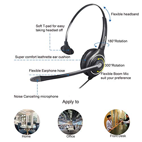 VoiceJoy Monaural Headset with Noise Cancelling Microphone with QD(Quick Disconnect),Compatible and Plantronics QD Quick Disconnect Connector