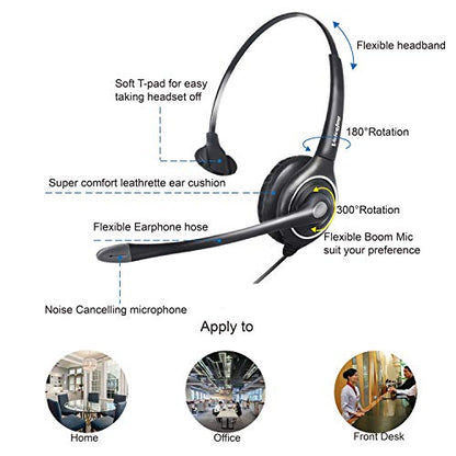 VoiceJoy Monaural Headset with Noise Cancelling Microphone with QD(Quick Disconnect),Compatible and Plantronics QD Quick Disconnect Connector