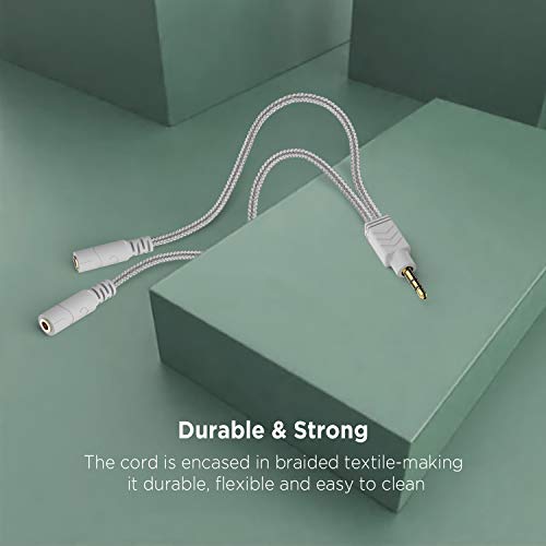 DUKABEL Headphone Splitter, 3.5mm Stereo 2-Way Audio Cable - 20CM / Gray - color: Shinning Silver, size: 9.8 inch / 25 cm
