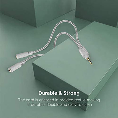 DUKABEL Headphone Splitter, 3.5mm Stereo 2-Way Audio Cable - 20CM / Gray - color: Shinning Silver, size: 9.8 inch / 25 cm