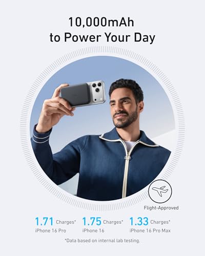 Anker MagGo Power Bank, 10,000mAh Qi2-Certified 15W Portable Charger | Slim and Fast MagSafe-Compatible Battery Pack, Ergonomic Design, for iPhone 16 / 15 / 14 / 13 Series and More - color: Black
