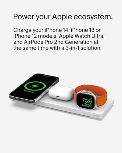 Belkin BoostCharge Pro 15W 3-In-1 Wireless MagSafe Charging Pad - White - color: White, style: New