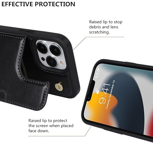 iCoverCase Compatible with iPhone 13 Pro Case with Card Holder, Wallet Phone Case for Women Men RFID Blocking PU Leather Protective Case 6.1 Inch (Black) - color: Black