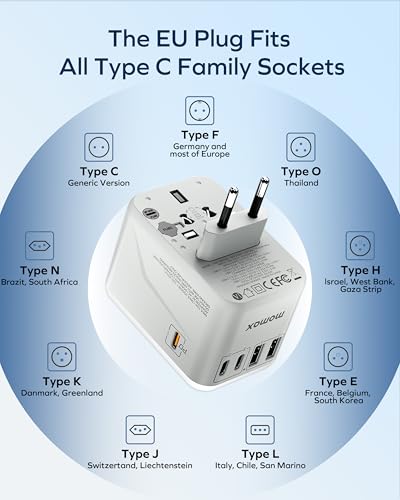 MOMAX 70W GaN Universal Travel Adapter, All-in-One Travel Charging - color: White, size: 70W