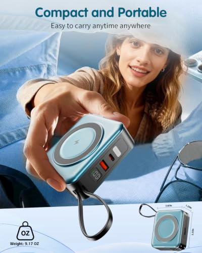 10000mAh for Magsafe Portable Charger Built-in Cables & AC Wall Plug,Blue - color: Blue