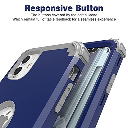 IDweel for iPhone 11 Case with Screen Protector(Tempered Glass), Hybrid 3 in 1 Shockproof Slim Fit Heavy Duty Protection Hard PC Cover Soft Silicone Bumper Full Body Case for iPhone 11 6.1 Inch, Blue - color: Blue