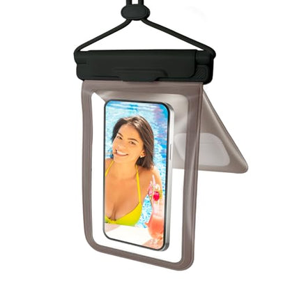 Wokyo Double Space Waterproof Phone Pouch with Adjustable Lanyard, IPX8 Rated Cell Phone Dry Bag Secure Seal Closure Touch Sensitive Clear Window Fits Up to 7.5" for Swimming Travel Essentials - color: Black