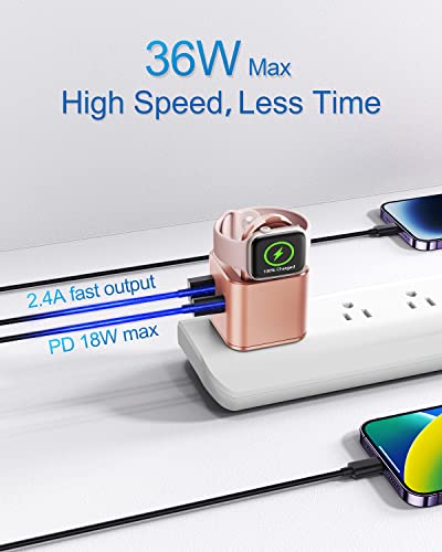 BeaSaf 36W for Apple Charging Block with Built-in Watch Charger, Foldable PD Fast Charger Block for iPhone, Dual Ports Wall Charger Compatible with Apple Watch iPhone AirPods(Rose Gold) - color: Rose Gold