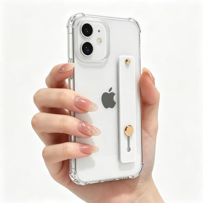 Compatible for iPhone 12 Case with Strap Holder Stand - Crystal Clear | Wristband Kickstand, Clear Soft TPU, Adjustable Finger Hand Grip Loop, Shockproof Bumper Rugged Cover - color: Crystal Clear, size: iPhone 12 6.1"