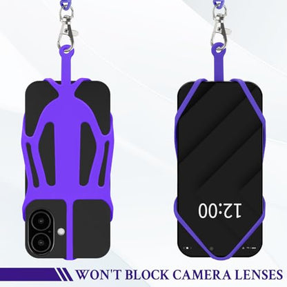 HOTEMIA Silicone Phone Lanyard Holder with Carabiner, Universal Phone Strap,Anti-Theft Phone Case with retractable tether - color: Purple