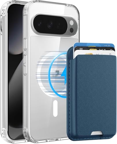 Magnetic for Google Pixel 10 Pro XL Wallet Case with Card Holder﻿ | Compatible with MagSafe, Shockproof Phone Cover with Detachable RFID Blocking Card Slot, Clear & Blue - color: Clear with Blue, size: Pixel 10 Pro XL