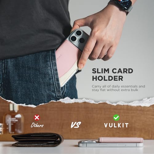 VULKIT Phone Card Holder Stick on Adhesive Credit Card Holder RFID Blocking Sticky Phone Wallet Compatible with iphone Leather Card Case for Women - color: Pink