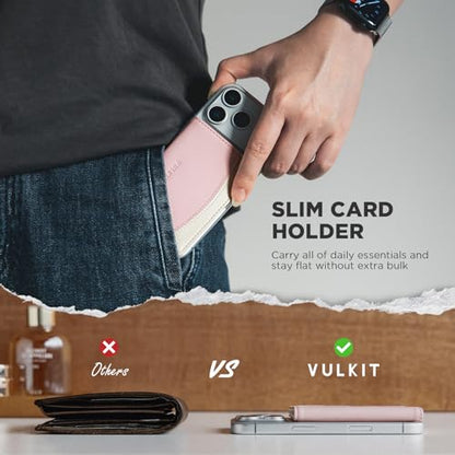 VULKIT Phone Card Holder Stick on Adhesive Credit Card Holder RFID Blocking Sticky Phone Wallet Compatible with iphone Leather Card Case for Women - color: Pink