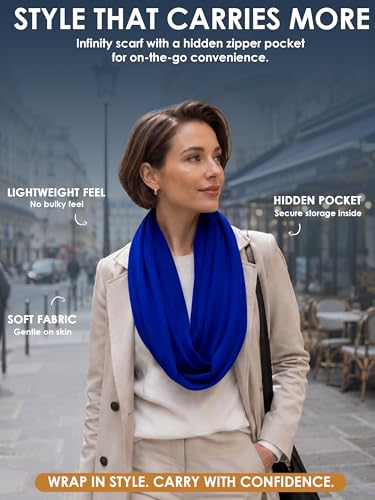 Pop Fashion Solid Color Hidden Zipper Pocket Scarf - Fashion Scarf for Women - All Seasons - color: Royal Blue