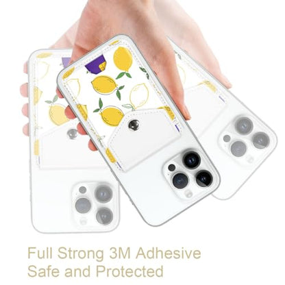 Self Adhesive Card Holders for Back of Phone, Leather RFID Phone Wallet Pockets with Snap, Card Holders Sleeve for Phone Case, Lemon - color: Lemon Pattern