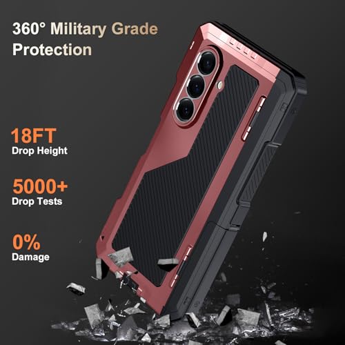 Rugged Armor Case for Samsung Galaxy Z Fold 7 5G, Military Grade Shockproof Protective with Kickstand, Built-in Screen Protector, Metal Bumper & Full Hinge Protection Cover, Red - color: Red