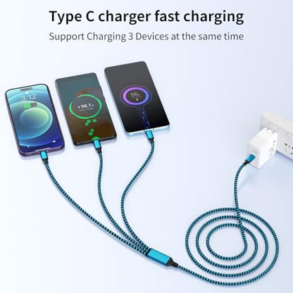 3 in 1 Multi Charging Cable Fast Charging 100W, USB C Cable 4FT 1Pack - color: Sky Blue&Black