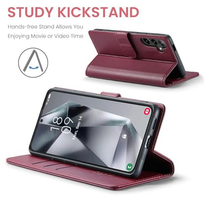 FLIPALM Wallet Case for Samsung Galaxy S25 Plus/S25+, Red | Card Holder, RFID Blocking, PU Leather Folio Flip, Kickstand, Protective Shockproof Cover - color: Red