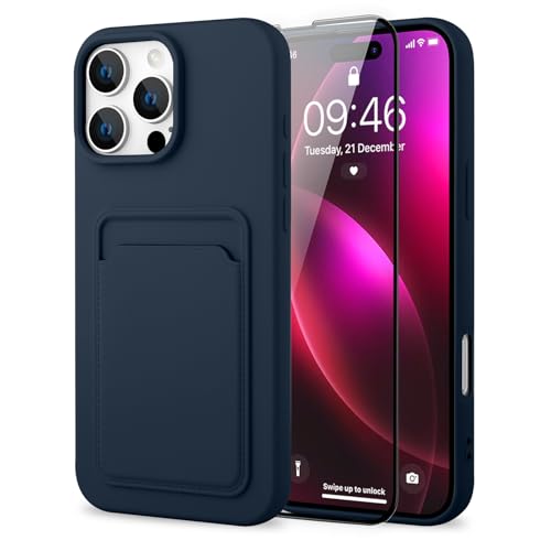 MZELQ Compatible with iPhone 16 Pro Max Case Card Holder -Blue | Wallet Cover,Camera Protection + Screen Protector Soft Card Slot Phone Case - color: Blue, size: iPhone 16 Pro Max