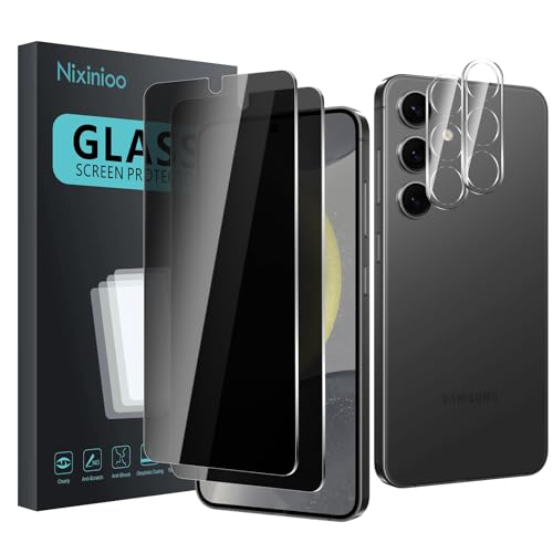 2 Pack Privacy Screen Protector for Samsung Galaxy S24[6.2 inch] With 2 Pack Camera Lens Protector, Anti Spy Tempered Glass Film, 9H Hardness, Black Protector, Anti-Scratch, Bubble Free - size: Galaxy S24 FK22