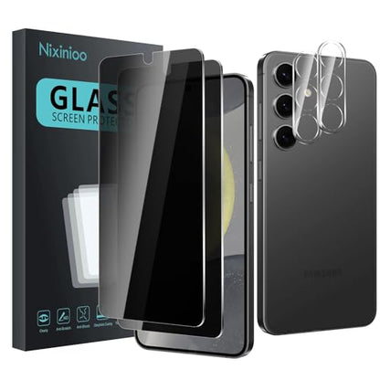 2 Pack Privacy Screen Protector for Samsung Galaxy S24[6.2 inch] With 2 Pack Camera Lens Protector, Anti Spy Tempered Glass Film, 9H Hardness, Black Protector, Anti-Scratch, Bubble Free - size: Galaxy S24 FK22