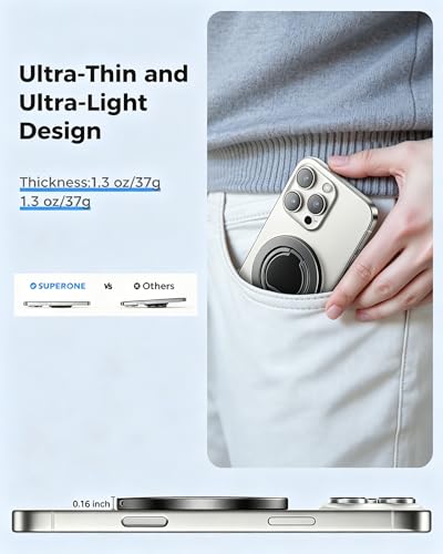 SUPERONE Ultra-Thin Mag Safe Phone Grip & Dual-Sided Magnetic Phone Holder