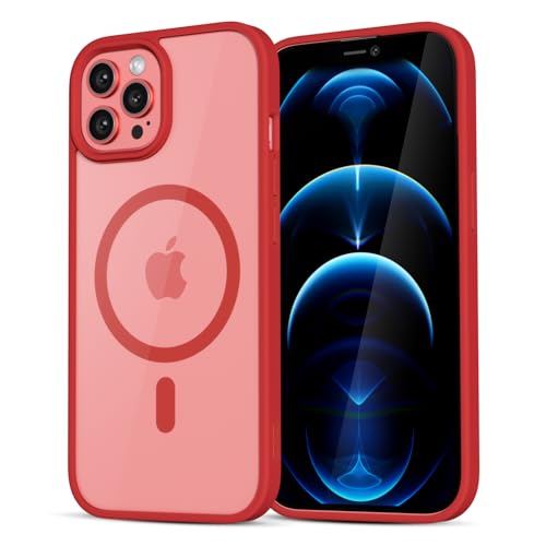 LoeoeL for iPhone 12 Pro Max Case Clear Mag Safe, Ultra Thin Slim Cover Magnetic Compatible with Magsafe Phone Case for Women Men Girl, Cute Soft TPU Silicone & Transparent Hard Plastic, Red - color: Red, size: 12 Pro Max