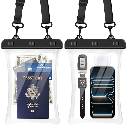 CACOE Floatable Waterproof Phone Pouch 2 Pack Up to 10.0", Clear+Clear | Floatable, IPX8 Waterproof Phone Case,Adjustable Lanyard,Dry Bags for Beach/Cruise/Travel/Camping/Kayak/Vacation Essentials - color: Clear+Clear, size: Up to 10.0"-Floatable