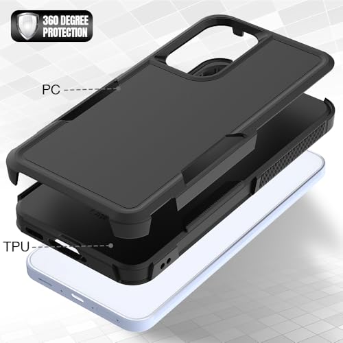 for Samsung Galaxy A37 / Galaxy A36 5G / Galaxy A57 5G Case: Dual Layer Protective Heavy Duty Cell Phone Cover Shockproof Rugged with Screen Protector - Military Protection Bumper Tough, Black - color: Black (PC) + Black (TPU)