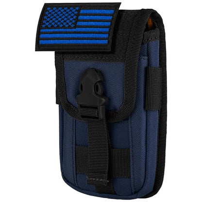 Tactical Phone Holster Pouch Case, Molle Gadget Bag Molle Attachment Belt Holder Waist Bag for 4.7"-6.9" with US Flag Patch for iPhone 18 Pro Max/17 Pro/16 Pro/15 Pro - color: Deep Blue