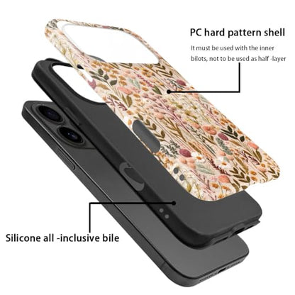 Compatible with iPhone 17 Pro,Anti-Scratch Glossy Case Cover,Boho Romantic Embroidery Flower - color: Boho Romantic Embroidery Flower, size: IPhone 17 Pro