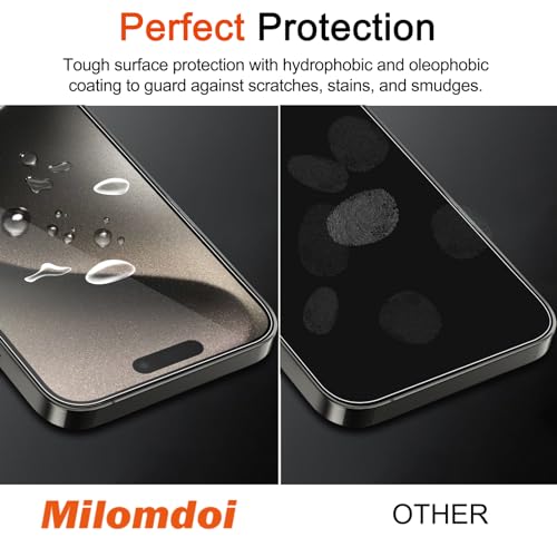 Milomdoi Screen Protector for iPhone 15 Pro Max,Tempered Glass | 3+3 Pack, 9H+ Hardness, Camera Lens Protector, Military Grade Shatterproof, Easy Installation, No Bubbles, Case Friendly - size: iPhone 15 Pro Max-6.7 Inch