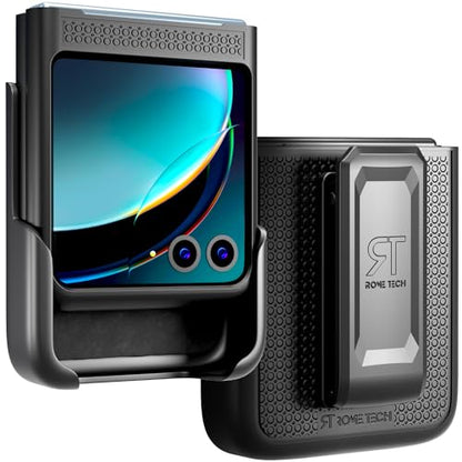 Designed for Motorola Razr+ (2023) Case with Belt Clip Holster | Rugged Holster & Protective Phone Case Combo with Anti-Slip Texture - Black