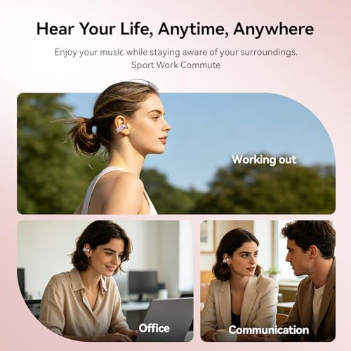 Clip On Earbuds with Detachable Butterfly Earrings & LED Makeup Mirror Case, Wireless Earbuds Bluetooth 6.0, Air Conduction Headphones, Lightweight for Travel Work Daily Use,Great Gift Choice - color: Blush Pink