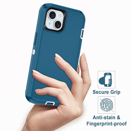 for iPhone 15 Case Heavy Duty Protective Shockproof Dropproof 3-Layer Full Body Protection [Without Screen Protector] Tough Rugged Cover for Apple iPhone 15 6.1 inch 2023,Turquoise/White - color: Turquoise/White