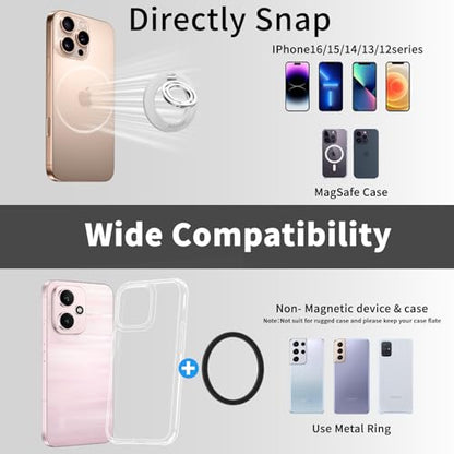 Phone Grip for MagSafe,Magnetic Phone Ring Holder,Cell Phone Grip Stand with Two-Sided Magnetic Finger Kickstand for iPhone 17 16 15 14 13 12 Samsung Android Phone Case (2 Metal Ring Include)