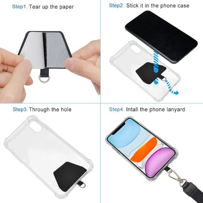 SHANSHUI Phone Tether Tab, 4X Durable Patches for Phone Lanyard Compatible for All Most Smartphones Full Coverage Cases - color: 4x Black