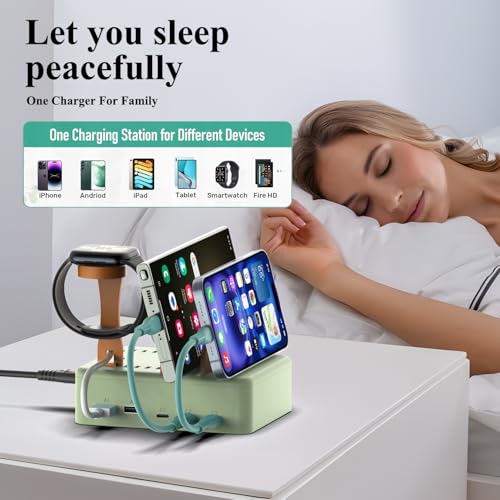 KFD Charging Station for Multiple Devices, 70W 5-Port USB C Fast Charger Stations for iPhone iPad Android Cell Phone Kindle Tablet, Multi-Device Organizer Docking Station, Multi Charger Organizer