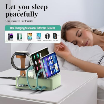 KFD Charging Station for Multiple Devices, 70W 5-Port USB C Fast Charger Stations for iPhone iPad Android Cell Phone Kindle Tablet, Multi-Device Organizer Docking Station, Multi Charger Organizer