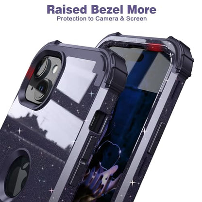 IDweel for iPhone 15 Case with Screen Protector,Luxury 3 in 1 Shockproof Slim Fit Hybrid Heavy Duty Protection Glitter Hard PC Cover Soft Silicone Sturdy Bumper Full Body Case,Glitter Navy Blue - color: Glitter Navy Blue